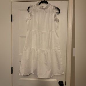 Ruffled high collared tank dress white size medium